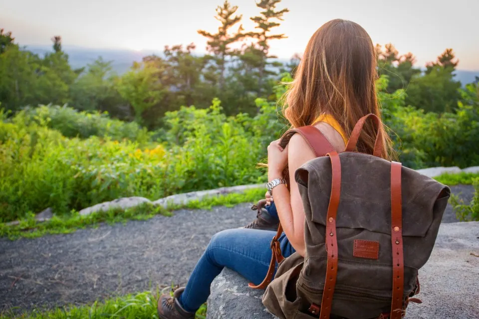Canvas backpack on an outdoor trip