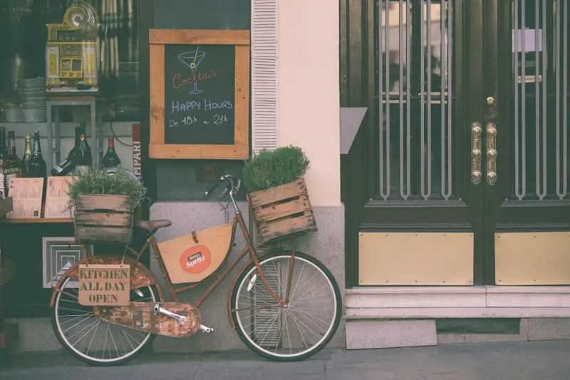Bicycle parked on a city street